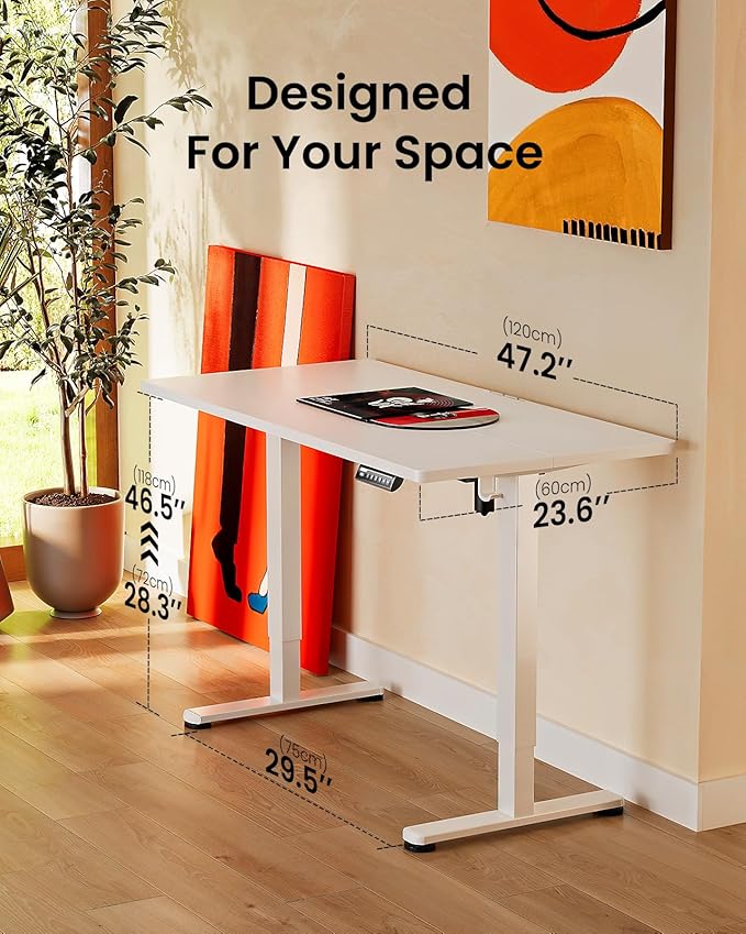 ErGear Height Adjustable Electric Standing Desk, 48 x 24 Inches Sit Stand up Desk, Memory Computer Home Office Desk with Two-Piece Desktop (White)