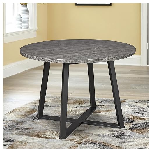 Signature Design by Ashley Centiar Mid Century Round Dining Room Table with Metal Legs, Gray & Black