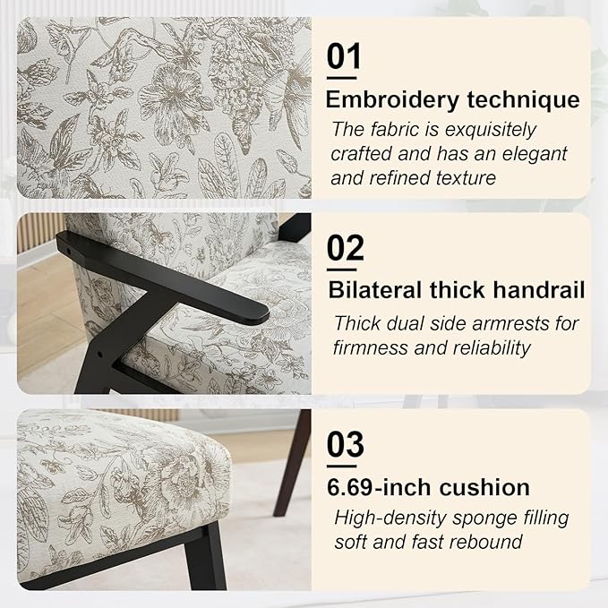 GDFStudio Aogex Accent Chair, Upholstered Club Chair, Printed Design Armchair, Wooden Frame Single Sofa, Back Support Seating, Comfort Reading Lounge, Reading Single Sofa for Living Room, Beige+Gray