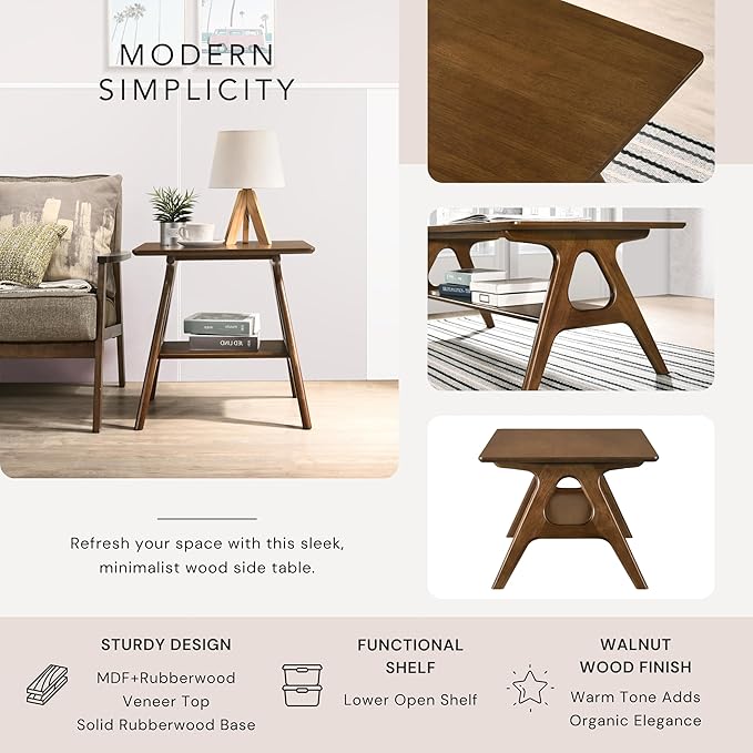 Roundhill Furniture Arona 3-Piece Coffee Table Set, Coffee Table and Two End Tables, Walnut