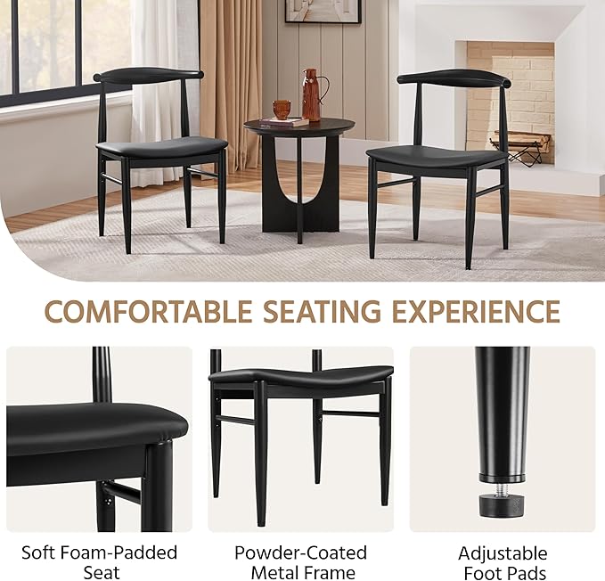 Yaheetech Dining Chairs Set of 4 Mid Century Modern Leather Dining Room Chairs with Armless Backrest & Metal Legs for Kitchen, Living Room, Black