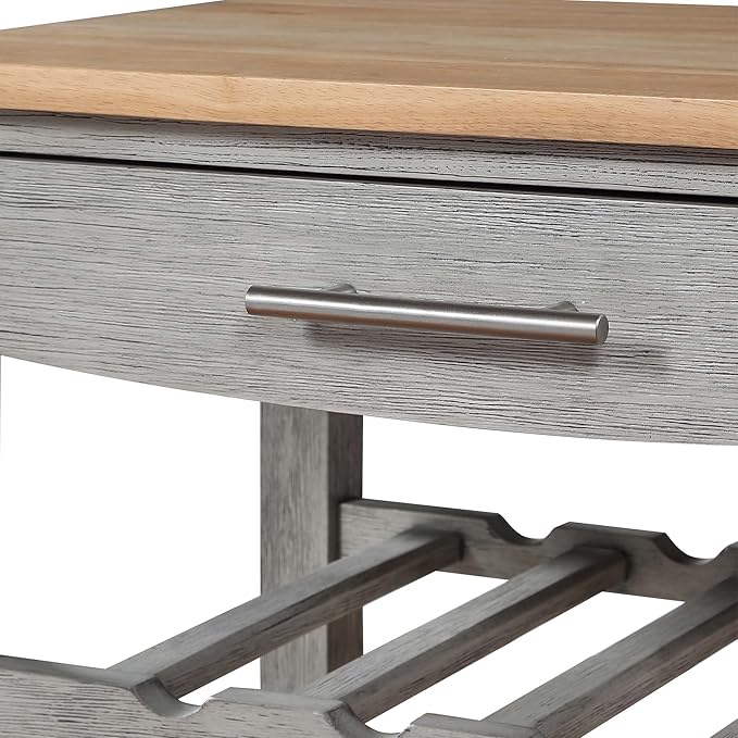 Convenience Concepts Ellaine 4 Tier Kitchen Cart with Drawer and Wine Rack, 24.75 x 16.5 x 34.5, Wirebrush Light/Butcher Block