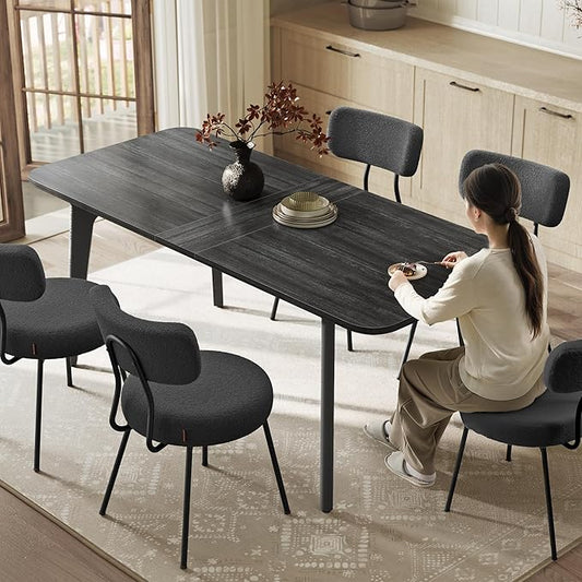 VASAGLE Dining Table for 4/6/8, Extendable Kitchen Table with Tapered Legs, Curved Transitions, for Dining Room, Kitchen, Home Office, Wooden Black UKDT090B01V1