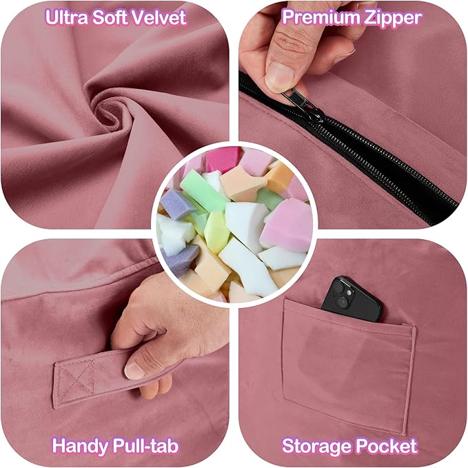Homguava 3FT Bean Bag Chair: 3' Bean Bags with Memory Foam Filled, Large Beanbag Chairs Soft Sofa with Dutch Velet Cover-Dusty Pink
