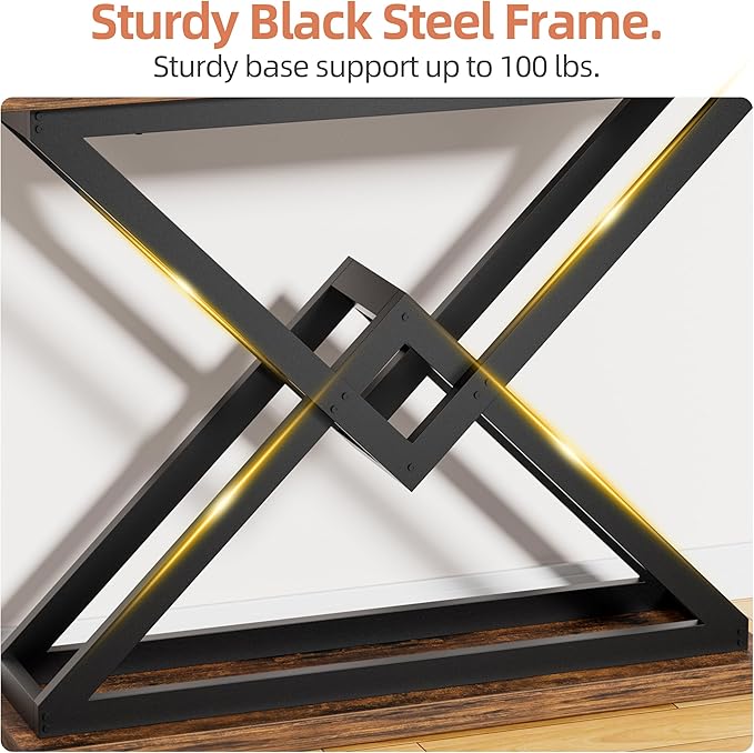 JUSTOGO 39.4" Console Table, Industrial Entryway Table Triangle Design for Living Room, Narrow Wood Sofa Tables for Hallway, Entrance, Foyer, Modern Accent Furniture Home Decor, Rustic Brown