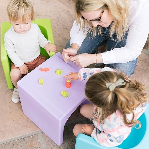 ECR4Kids Tri-Me Table and Cube Chair Set, Multipurpose Furniture, Light Purple, 3-Piece