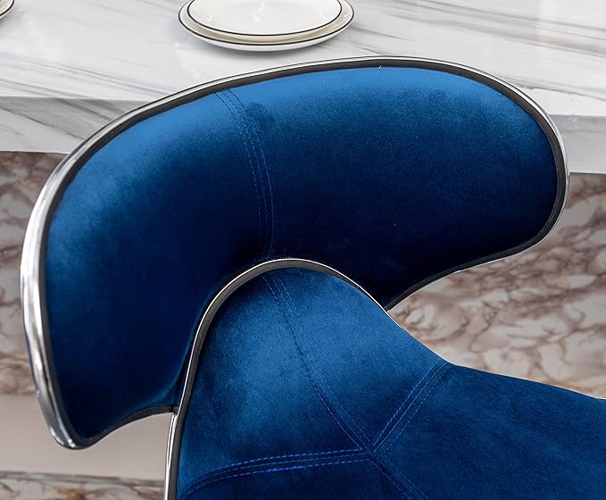 Roundhill Furniture Masaccio Velvet Upholstered Adjustable Swivel Barstool, Set of 2, Blue