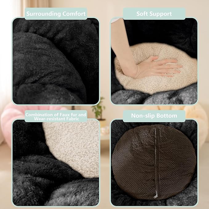 Pumpkin Bean Bag Sofa Chair, Bean Bag Chair with Filler for Teens, Kids, Toddler, Comfy and Lazy Sofa for Dorm, Apartment, Living Room and Bedroom, Black