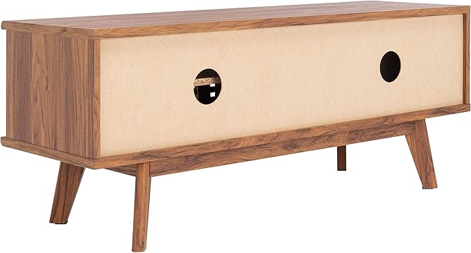 SAFAVIEH Aurelio TV Stand for up to 55" Flatscreen – Walnut Brown, 1 Sliding Door with Interior Storage and Open Shelves, Entertainment Media Console (MED9600A)