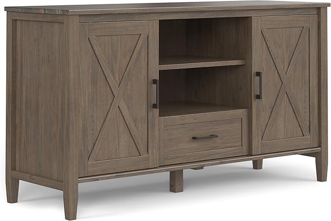 SIMPLIHOME Ela Solid Wood 53 inch Wide Transitional TV Media Stand in Smoky Brown for TVs up to 60 inches for The Living Room and Entertainment Center