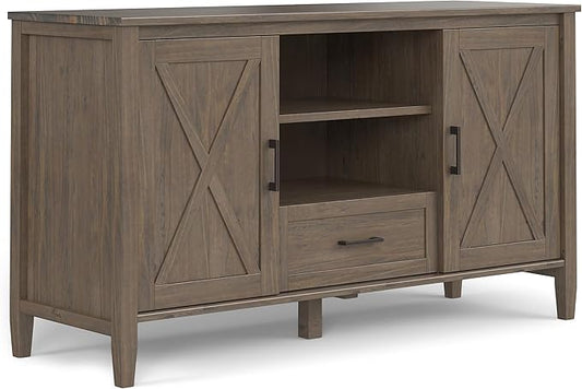 SIMPLIHOME Ela Solid Wood 53 inch Wide Transitional TV Media Stand in Smoky Brown for TVs up to 60 inches for The Living Room and Entertainment Center