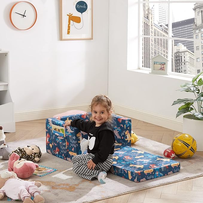 Ulax furniture Kids Sofa Couch, Children Flip-Out Chair 2-in-1 Toddler Chairs Convertible Sofa to Lounger