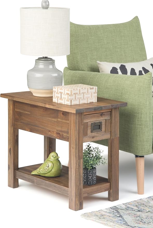 SIMPLIHOME Monroe SOLID ACACIA WOOD 14 inch Wide Rectangle Rustic Narrow Side Table in Rustic Natural Aged Brown for the Living Room and Bedroom