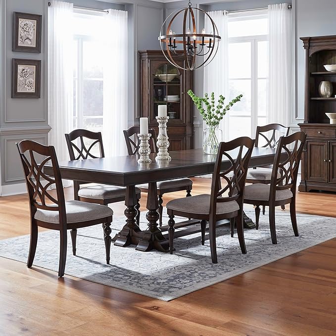 Liberty Furniture Arden Road 7 Piece Dining Trestle Table Set - 6 Splat Back Side Chairs - Satin Cherry