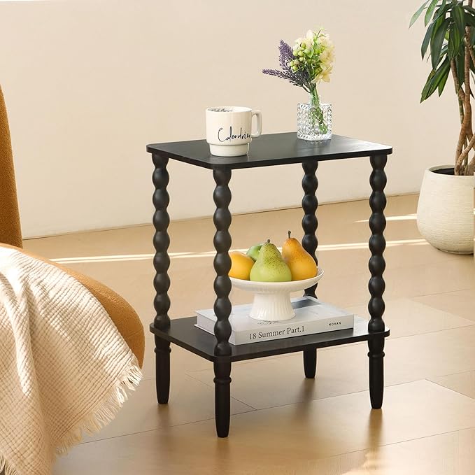 End Tables Set of 2, Small Side Table with Storage Shelf, Nightstands for Bedroom Set of 2 for Living Room, Office and Small Spaces (Black)