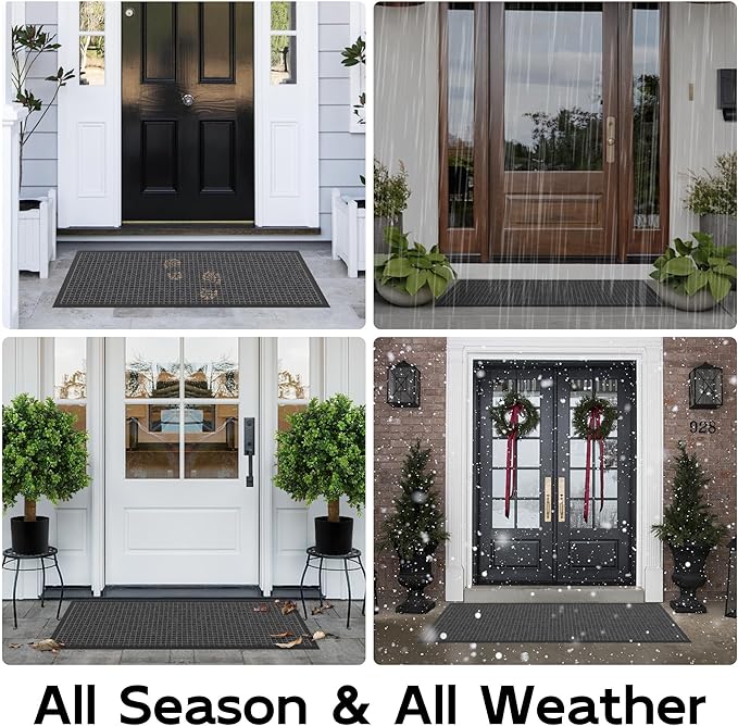 Sturdy Front Door Mat Outside Entrance, 5' x 3' All-Season All-Weather Doormat Waterproof, Stain and Fade Resistant, Natural Rubber Indoor Outdoor Welcome Door Mat Trap Dirt