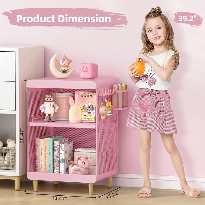 Kids Nightstand,Kids Bedside Table,Teen Girls Night Stand,Toddler Night Stand,End Table for Girls Room Storage,Pink nightstand