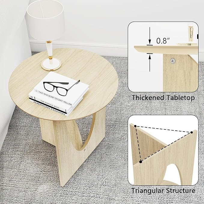 Round and Nature Side Table，Small Coffee Table with Sleek Geometric Design, Easy Assembly Accent Table for Living Room