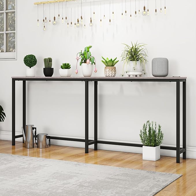 HOMERECOMMEND Sofa Tables Console Table with USB Ports,Behind Couch Table with Oulets & USB Ports,Narrow Entryway Table, Skinny Hallway Tables,Grey