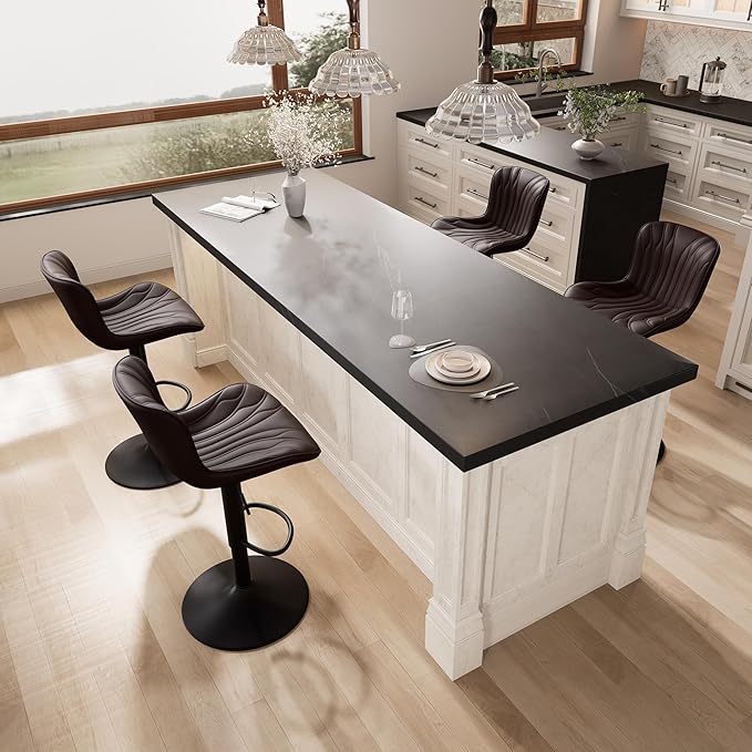 YOUNIKE Single Brown Bar Stools Modern Swivel Counter Height Bar Chair with Back Adjustable Kitchen Island Faux Leather Padded Barstools taburetes de bar Breakfast sillas para barra de cocina 1PCS