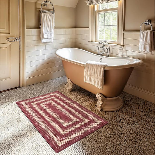 Autumn Maple Burgundy and Tan Jute Braided Rug, 20x30 Rectangle - Rustic Primitive Decor for Kitchen, Entryway, Everywhere