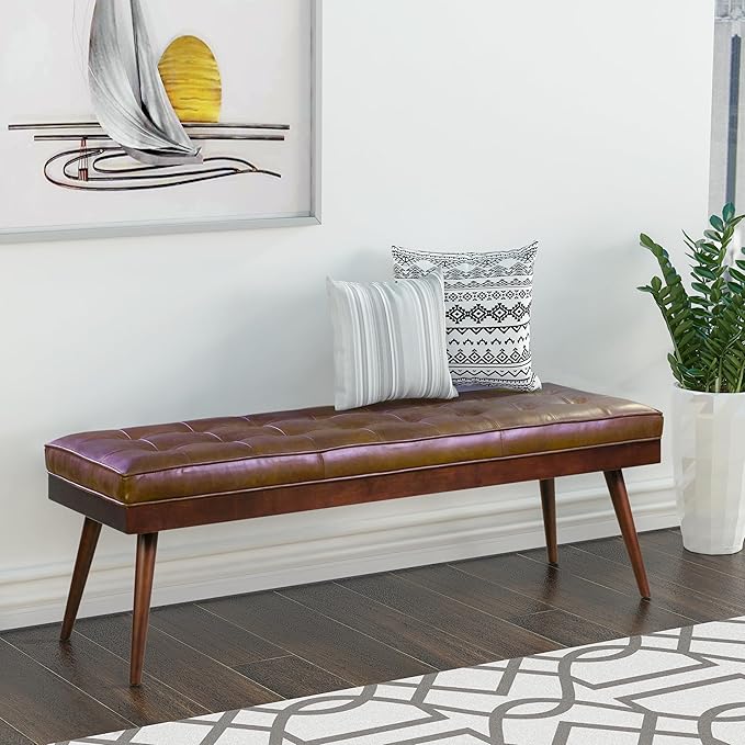 POLY & BARK Napa Luca Leather Bench in Cocoa Brown