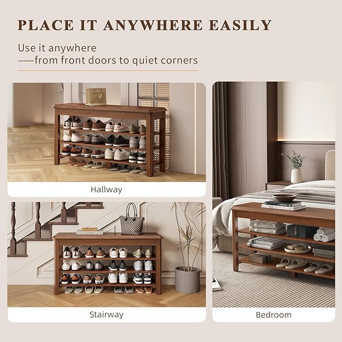 Shoe Rack for Front Door Entrance, Solid Wood Shoe Bench for Closet, Holds Up to 550lbs, Shoe Rack Bench for Entryway, Mudroom, Hallway
