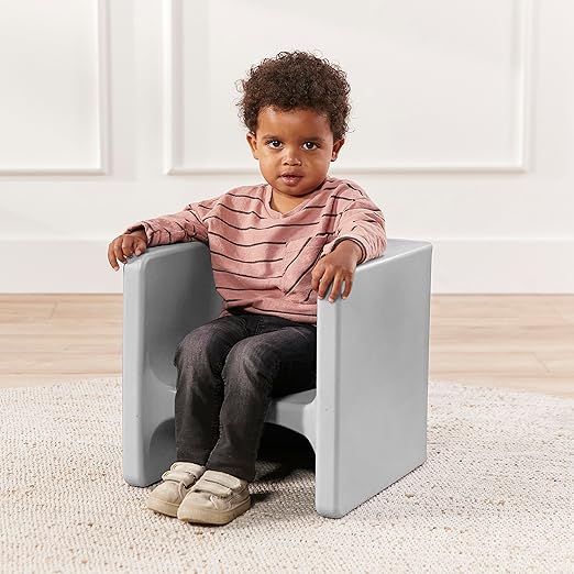 ECR4Kids Tri-Me Table and Cube Chair Set, Multipurpose Furniture, Light Grey, 3-Piece