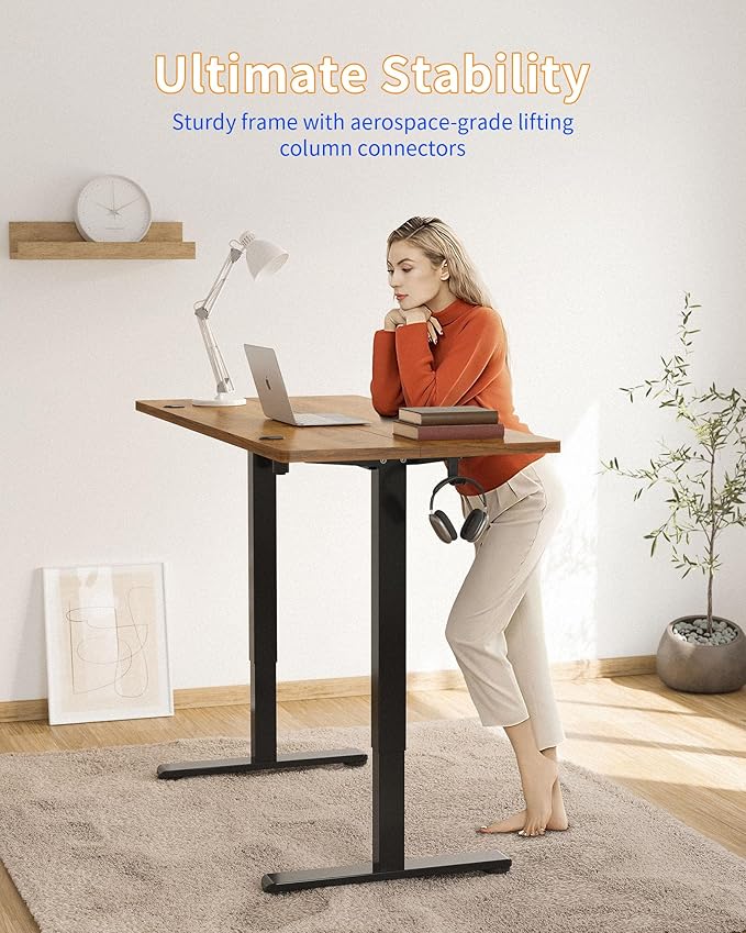YIHAYO Electric Standing Desk, 40 x 24 Inches Stand Up Desk with Splice Board, Adjustable Height Desk, Computer Desk for Home Office, Black Frame/Rustic Brown Top