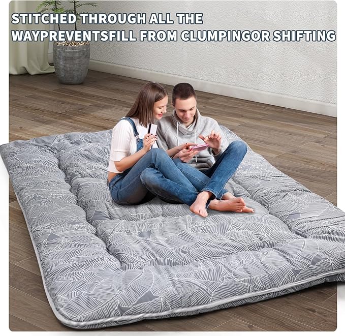 Japanese Floor Mattress,4" Thicken Japanese Floor Sleeping Pad Foldable,Futon Mattress Suitable for Camping and Guest Room (Grey, Twin (80" x 36"))