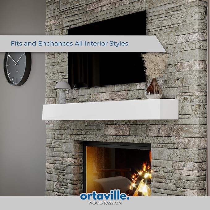 66" Floating Mantel Shelf - Modern White Fireplace Mantel with Matte Lacquer Finish for Living Room Elegance (66", White)