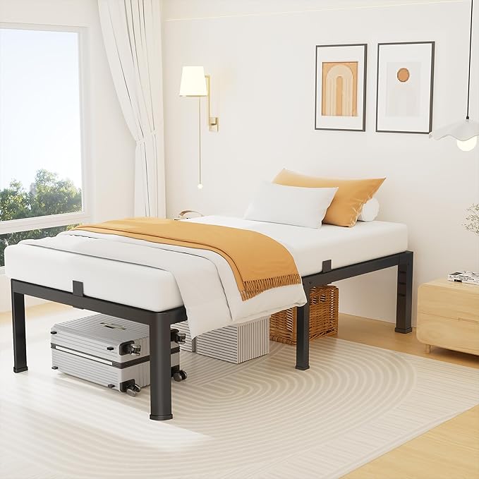 18 Inch Twin XL Size Metal Platform Bed Frame with Round Corners, Storage Space Under High Bed Frame-Heavy Duty Steel Slats Support, Noise Free - Easy Assembly - No Box Spring Needed