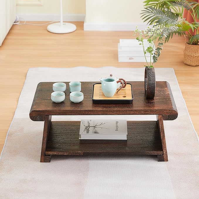 Folding Altar Table,Japanese Low Table for Sitting on The Floor,Wood Low Meditation Table,Tea&Coffee Table for Living Room,Foldable Floor Table, Brown