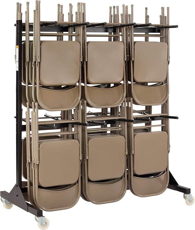 Safco 2 Tier Folding Chair Cart, Heavy Duty Powder Coated Storage Cart, Holds 84 Chairs, Commercial-Grade Steel, Black