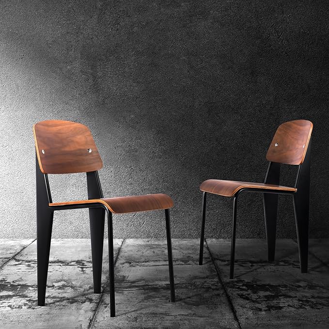 LOKKHAN Dining Chairs, Vintage Wood Metal Home Kitchen Breakfast Cafe Chairs, Backrest Stool, Study Chair, Modern Commercial Conference Restaurant Chairs, Walnut Seat-2-Pcs Set