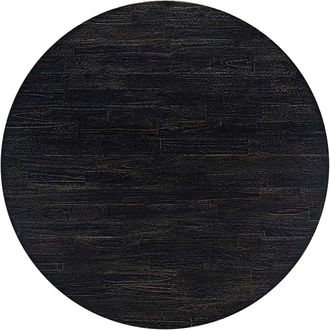 I55-11-TP Breakfast Table with Acacia Wood Round Tabletop and Stylish Pedestal Base - Sand Blasted Black Finish