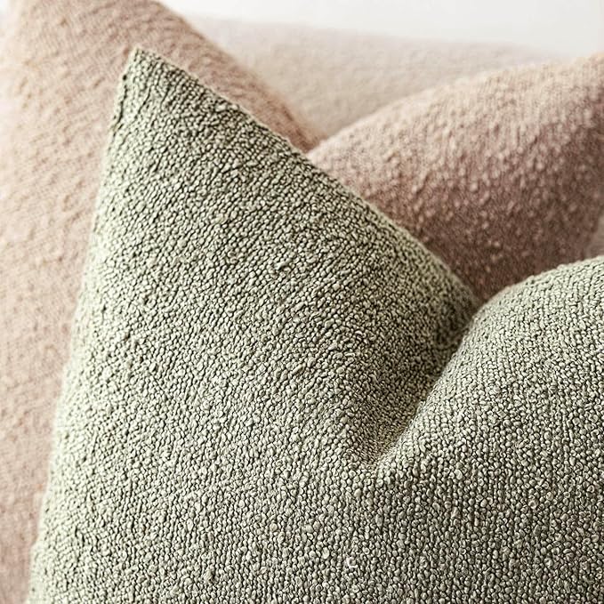 Foindtower Pack of 2, Decorative Textured Boucle Throw Pillow Covers Accent Solid Pillow Cases Cozy Soft Couch Cushion Case for Chair Sofa Bedroom Living Room Home Decor 22x22 Inch Dirty Sage Green