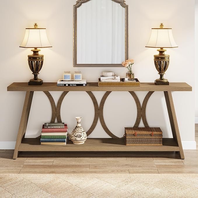 Tribesigns 70.9 inch Extra Long Console Table, Farmhouse Sofa Table Behind Couch with 2 Tier Storage Shelf, Narrow Entryway Hallway Accent Table for Living Room, Natural