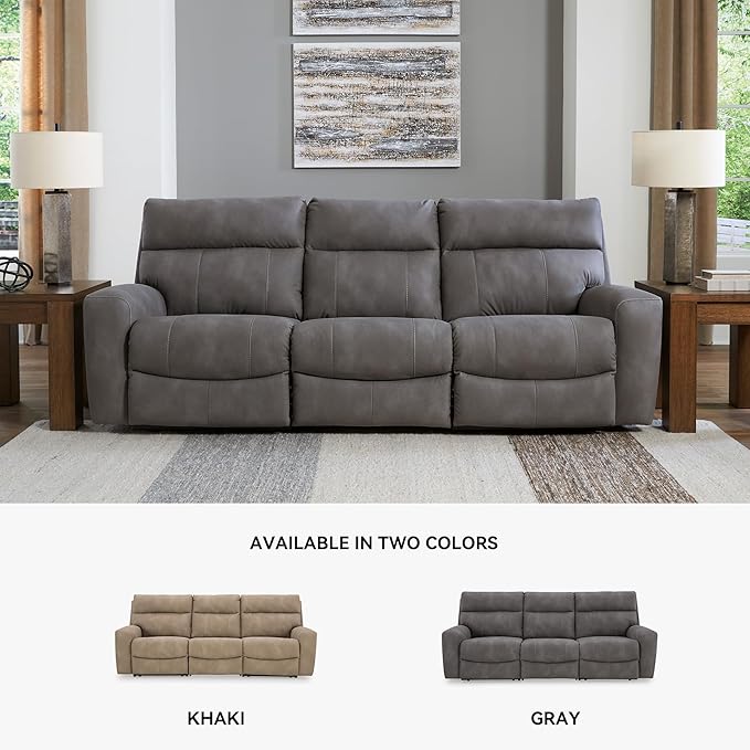 Signature Design by Ashley Next-Gen DuraPella Contemporary Faux Leather Modular Wall Hugger 3-Piece Power Reclining Sectional Sofa with Adjustable Headrest and USB Ports, Gray
