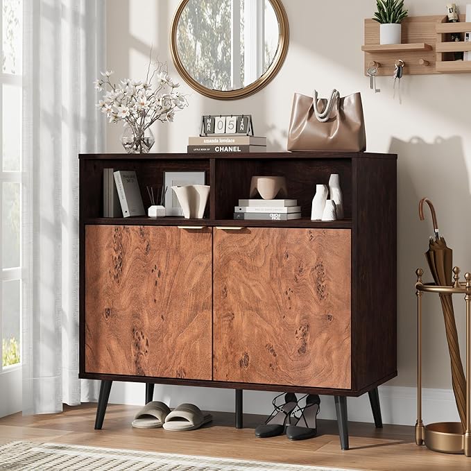 GarveeHome Buffet Cabinet with Drawers, 31.5'' Large Sideboard Buffet Credenza Storage Cabinet with Shelves and Doors, Coffee Station Cabinet with Metal Handle, Robot Vacuum Friendly (Walnut)