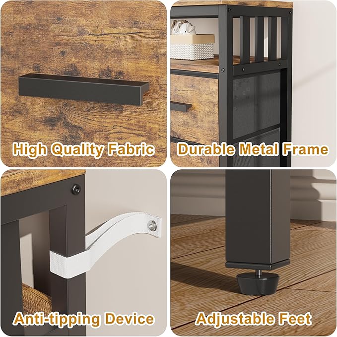 9 Drawer Dresser TV Stand up to for 50” TV with LED Lights & Power Outlets, Entertainment Center with Open Shelf, Media Console, Large Storage Dresser for Bedroom (Rustic Brown)