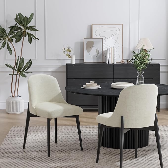 Casaphoria Wood Kitchen Table Set with 6 Chairs, 79" Dining Kitchen Table & Chairs Set for 4-6, Modern Farmhouse Oval Dining Table for Living Room, Easy Assembly, Black