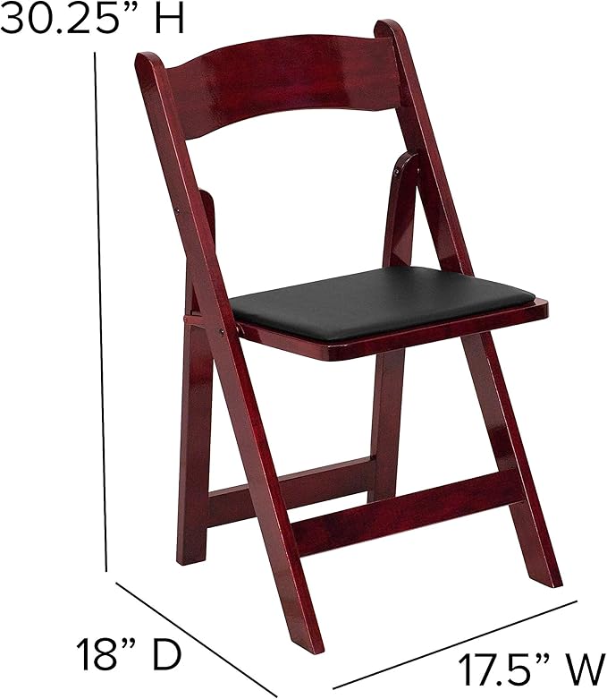 Flash Furniture 2 Pack HERCULES Series Mahogany Wood Folding Chair with Vinyl Padded Seat