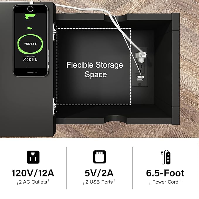 ChooChoo End Table with Charging Station, Narrow Flip Top Side Table with USB Ports & Power Outlets for Small Spaces, Nightstand Sofa Table for Living Room, Bedroom, Black, 2 Pack