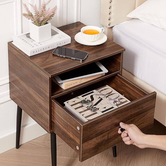 VECELO Modern Nightstands Set of 2,Square End Side Table with Drawer and Storage Space for Bedroom and Living Room