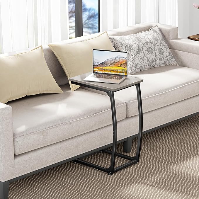 C-Shaped End-Table - Side Table for Couch,Curved Support Legs, Slide Under Couch Table for Sofa, TV Tray Table for Living Room Bedroom (Grey)