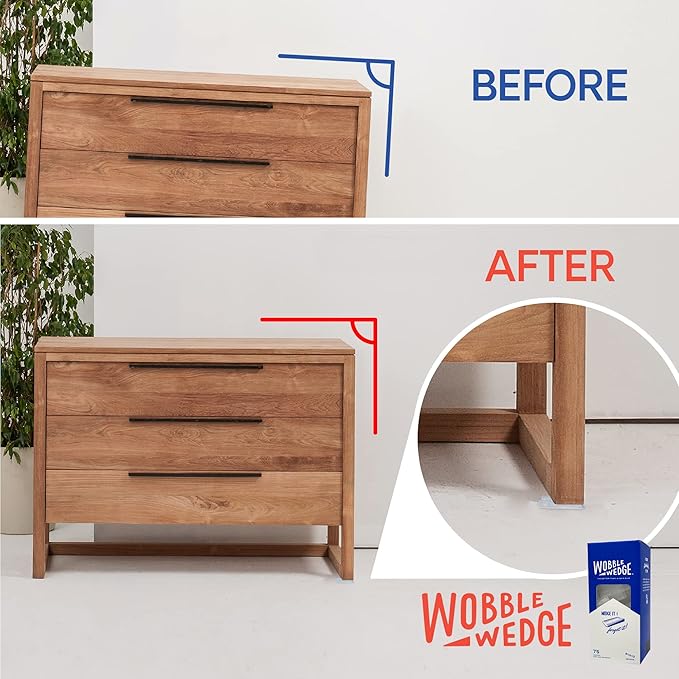 The Original Wobble Wedge Rigid Plastic Shims-MADE IN USA - Heavy-Duty Leveling Wedges for Furniture, Tables, Toilets, Home Improvement & Work Projects-Transparent Plastic Shim, Leveling Feet, 75 Pack