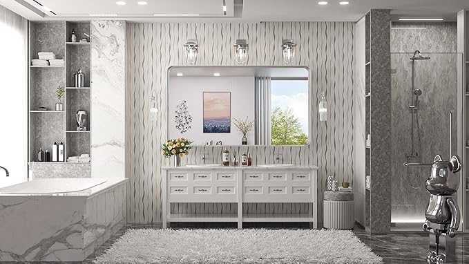 TokeShimi 60 x 30 Inch Wall Mirror for Bathroom Brushed Silver Metal Frame Decorative Rectangular Wall Mounted Home Decor Corner Hangs Farmhouse Mirror (Horizontal/Vertical)