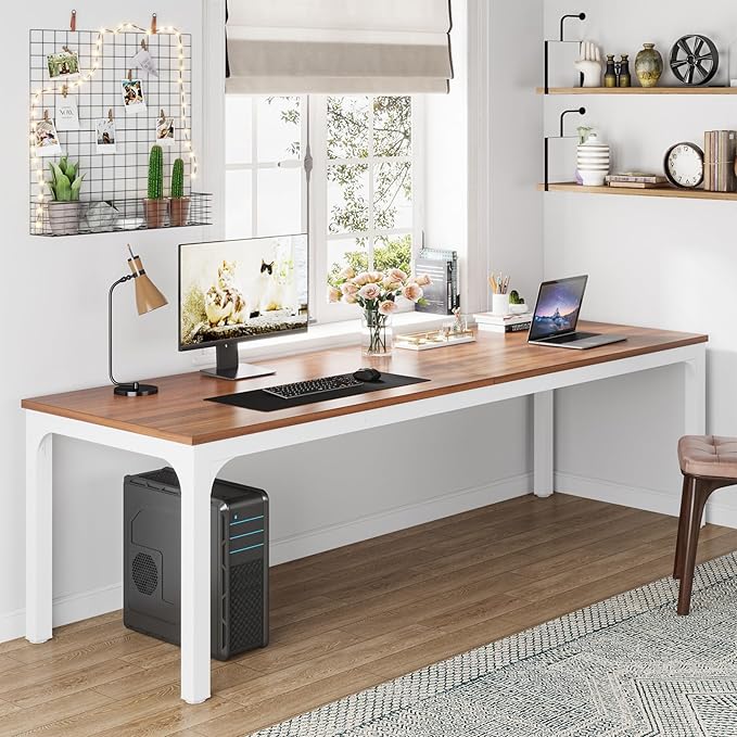 Tribesigns 78.7 Inches Extra Long Computer Desk 2 Person Desk, Double Long Desk, Workstaion for Home Office (Walnut+White)