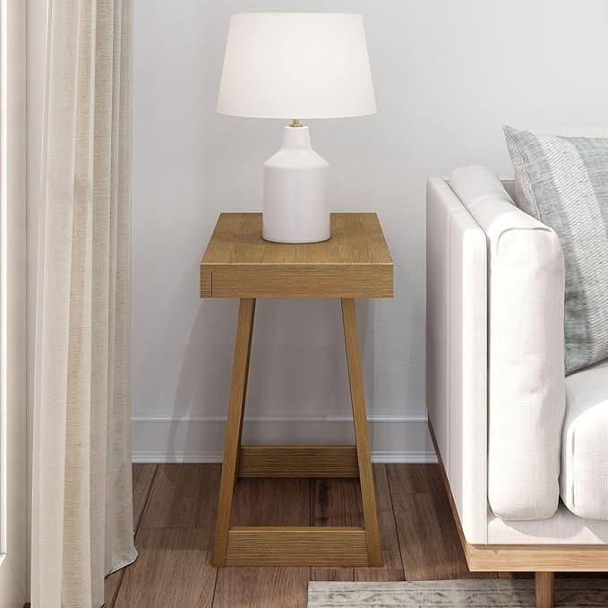 Plank+Beam Classic Rectangular Side Table, 25", Slim Side Table for Living Room, Narrow Nightstand for Small Spaces, Wood End Table for Bedroom, Pecan Wirebrush